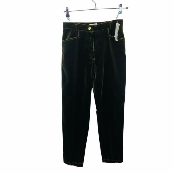 Triset Fashion Velour Pants Vintage Women's Olive Flat Front Stretch Jeans sz 12 - Picture 1 of 15